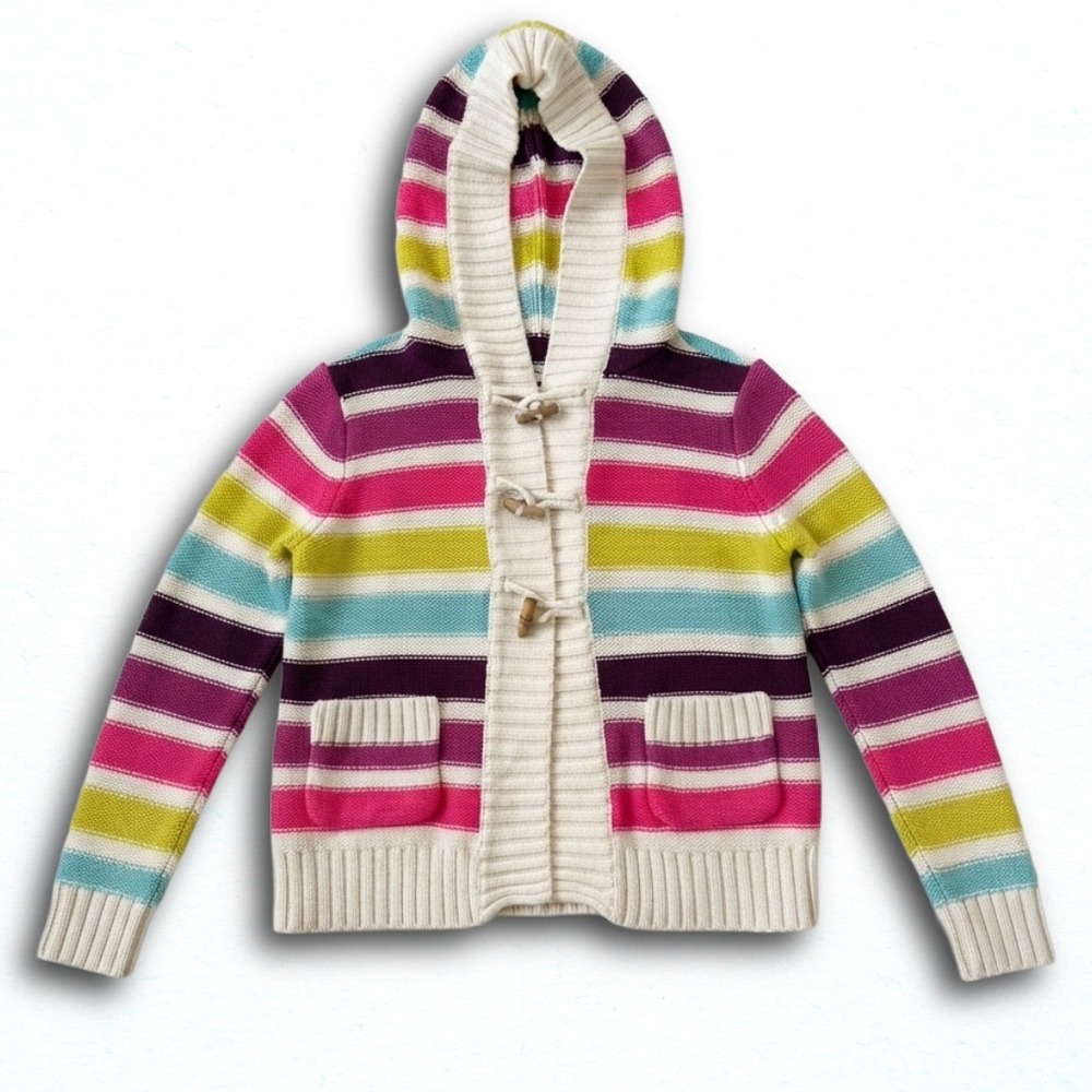 Greendog Toddler Girls Striped Hooded Cardigan Sweater Toggle Front Size 2T